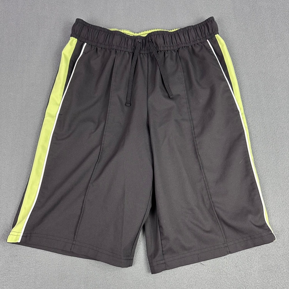 SB Active Mens Athletic Shorts Black Lime Green Side Stripe Drawstring Small